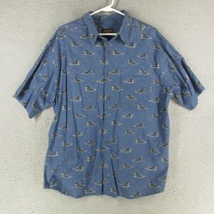 Woolrich Shirt Mens XL Blue Dog Hunting‎ Duck Short Sleeve Button Down
